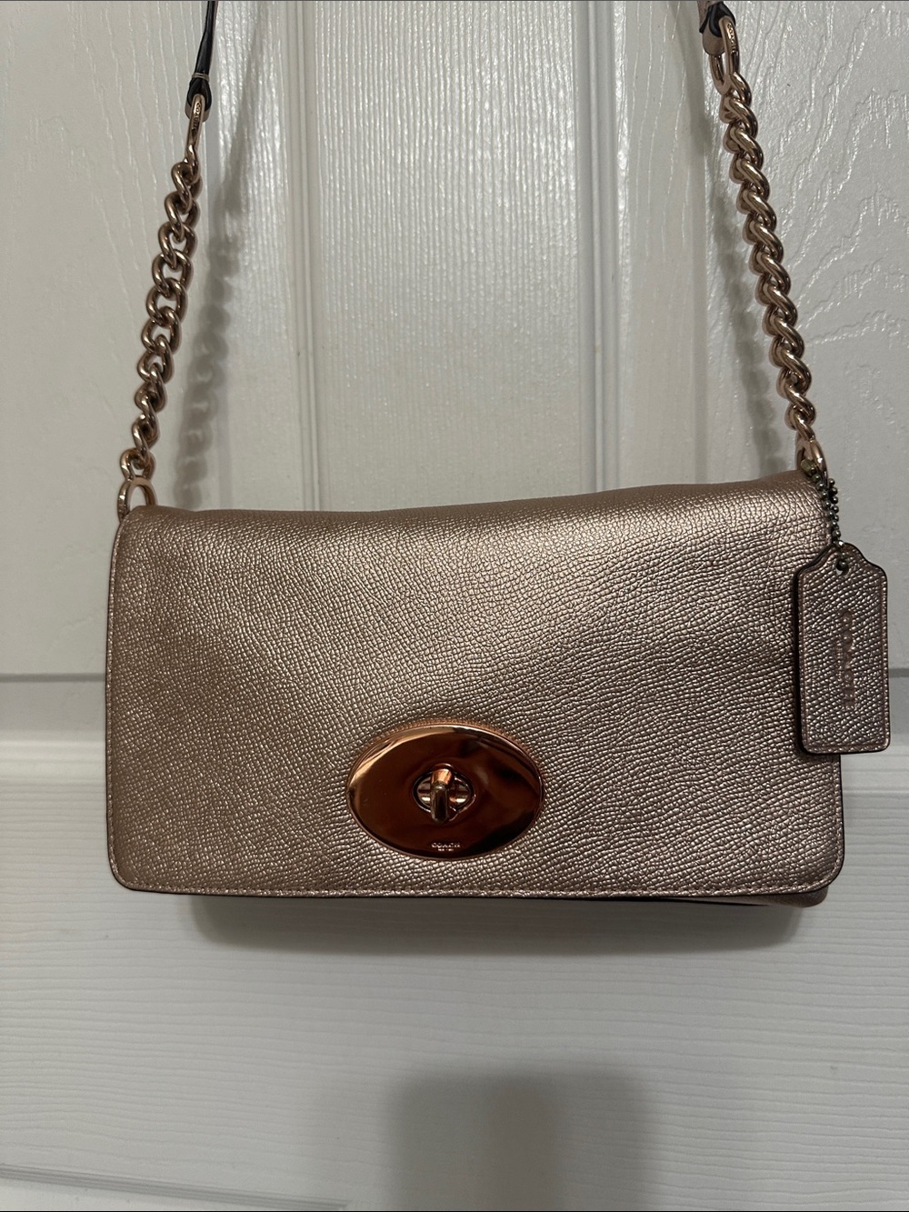 Coach Metallic Rose Gold Crosstown Crossbody Shoulder Bag 53236